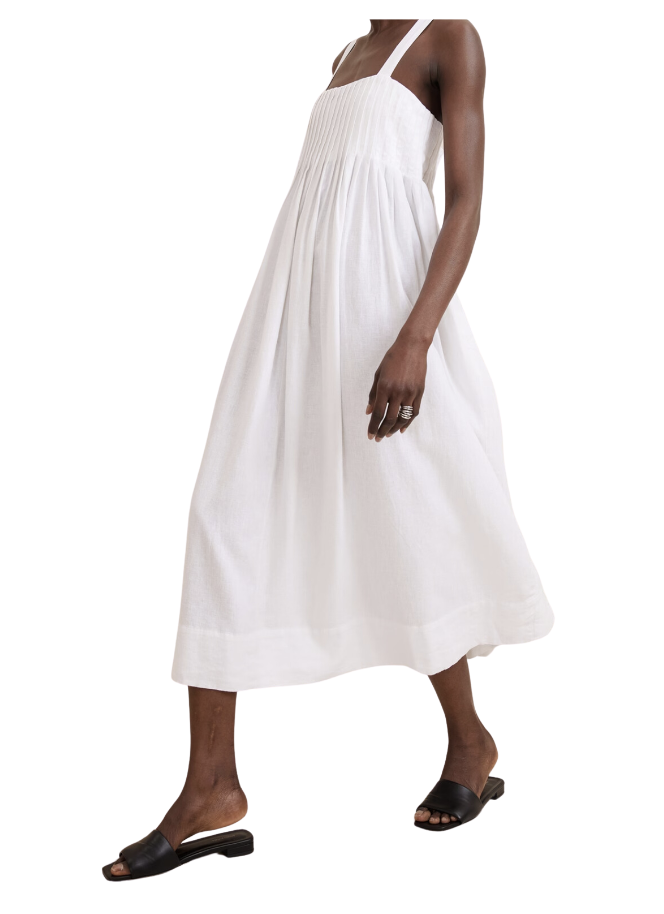 Linen-Blend Drapey Midi Dress